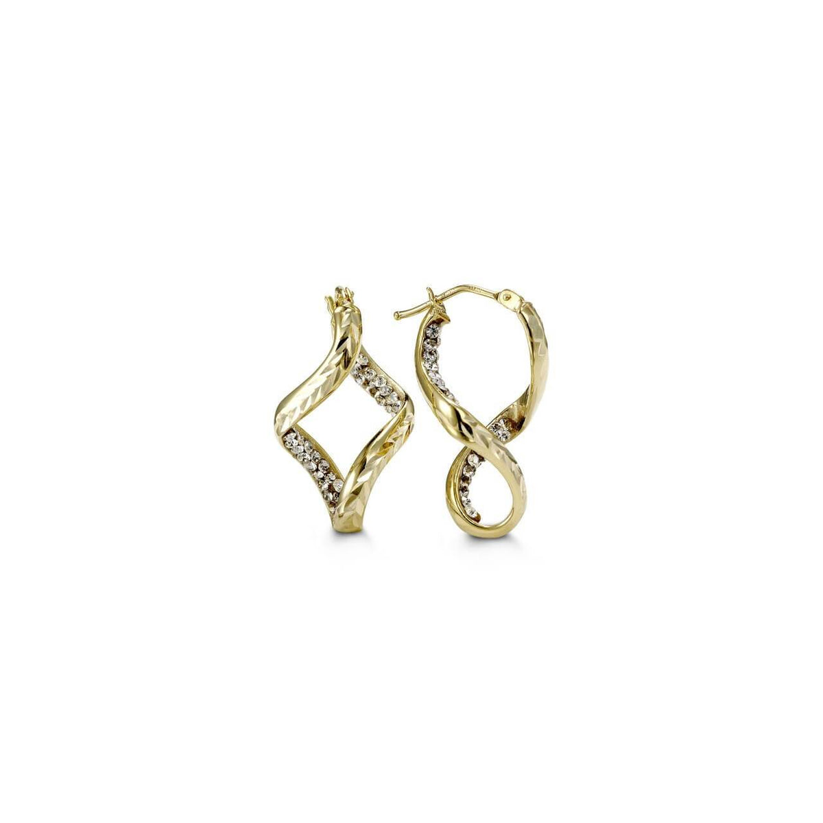 10k Yellow Gold CZ Infinity Style Hoop Earrings