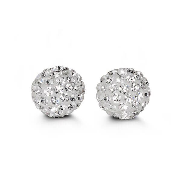 10k White Gold CZ Glitter Ball 10mm Stud Earrings