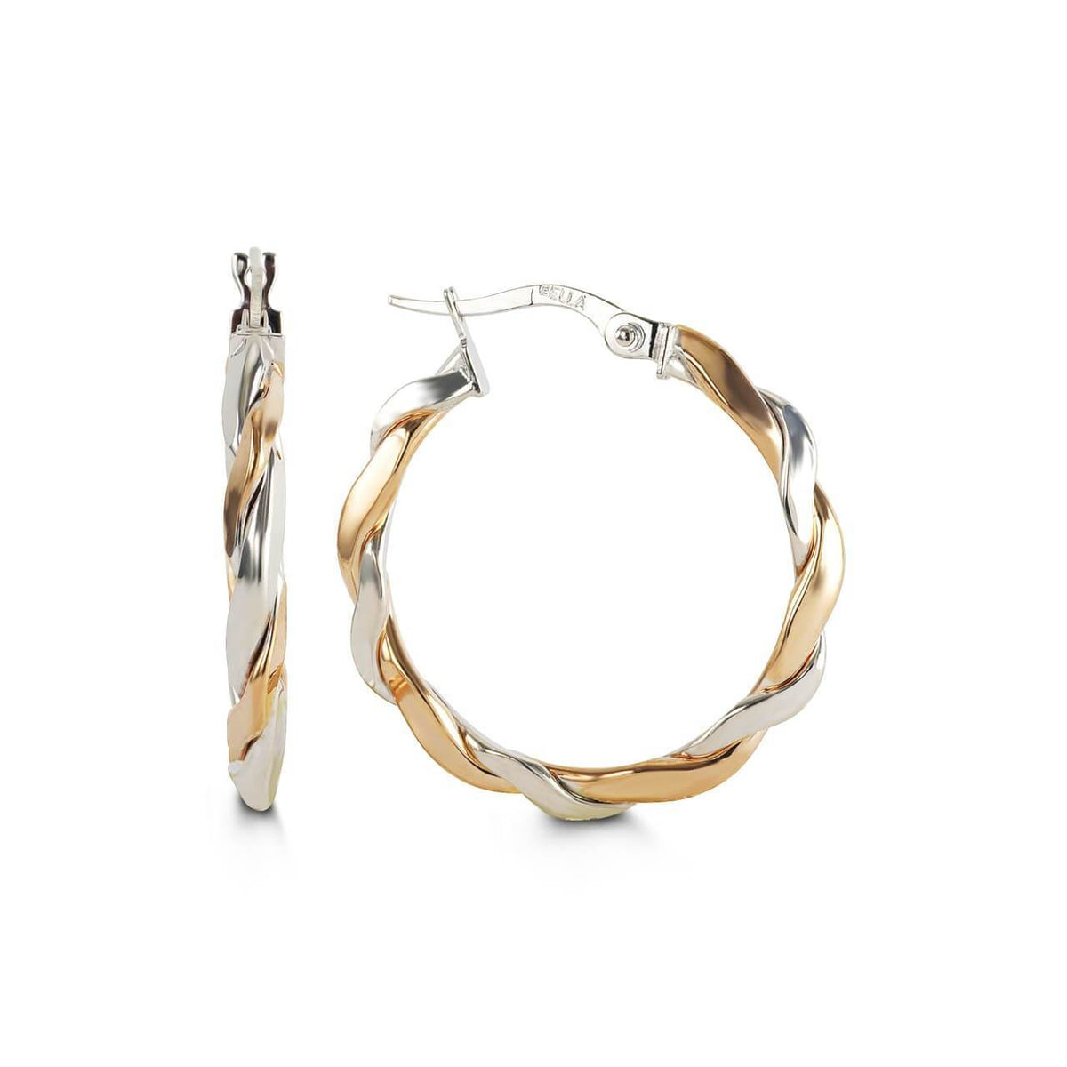 10k White and Rose Gold Twist Hoop Earrings