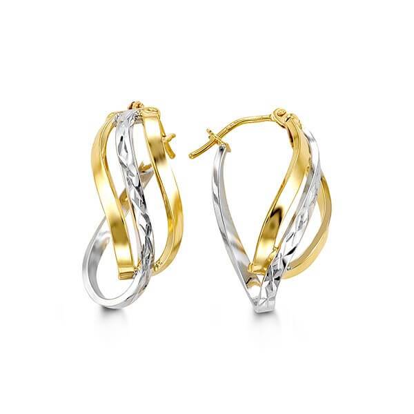10k White and Yellow Gold Fancy Twist Hoop Earrings