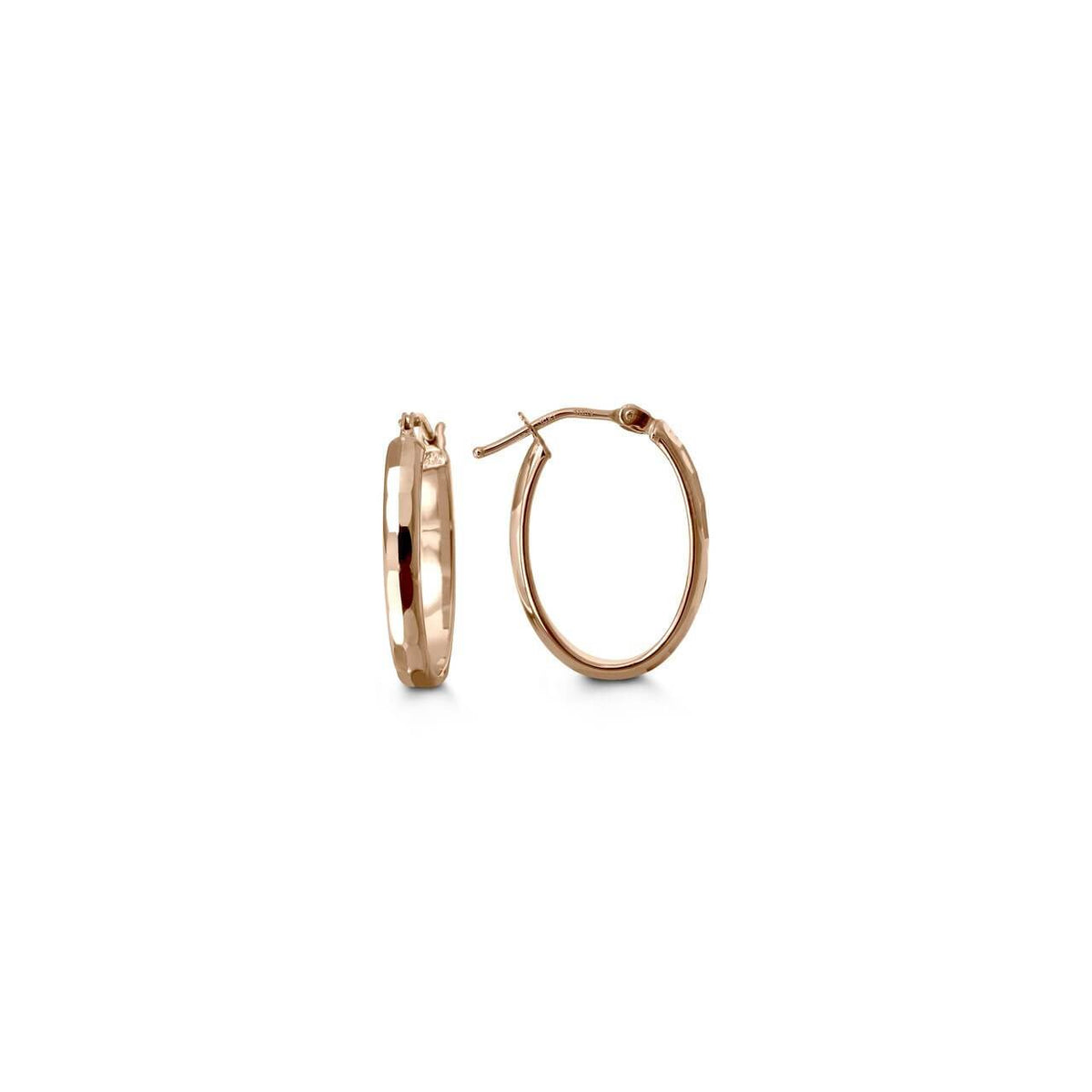10k Rose Gold Oval Geometric Pattern Hoop Earrings