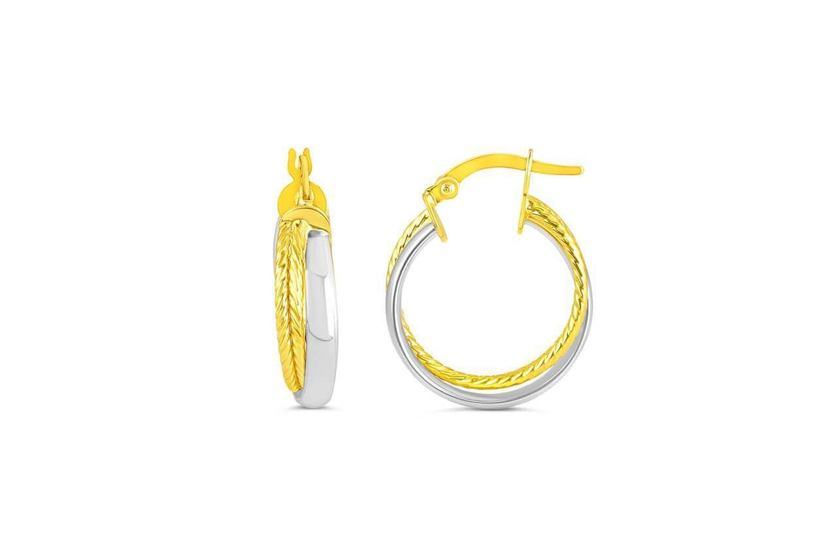10k White and Yellow Gold Fancy Hoop Earrings