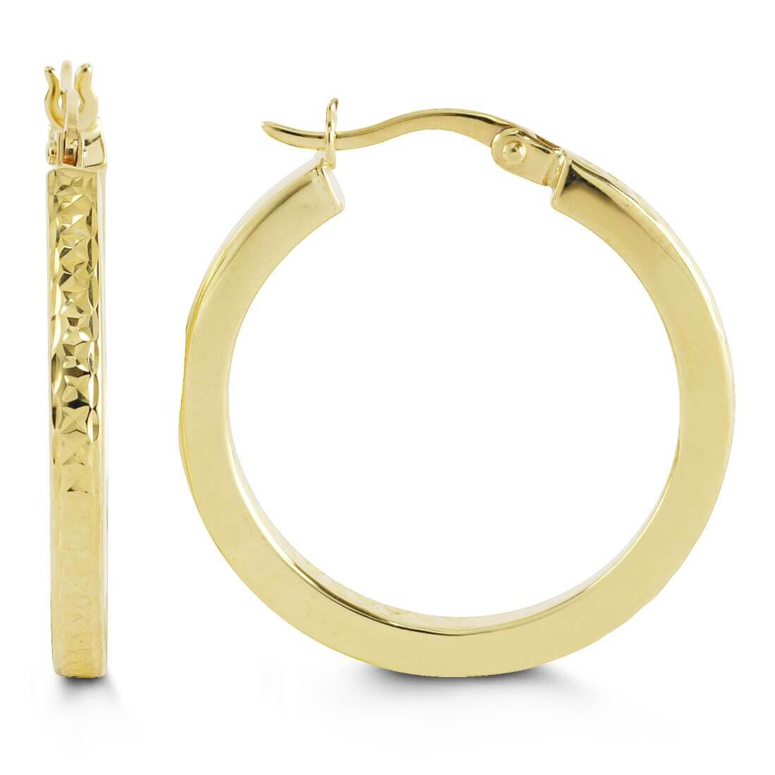10k Yellow Gold Flat Front Hoop Earrings
