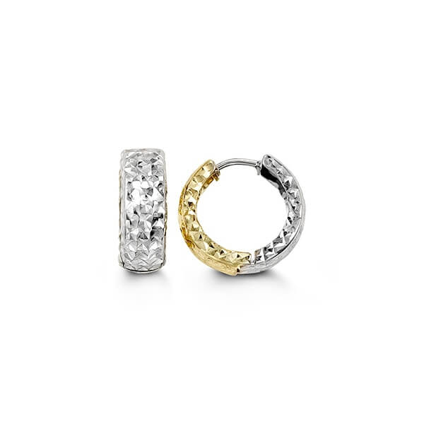 10k White and Yellow Gold Laser Cut Huggy Earrings