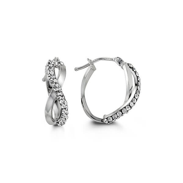 10k White Gold CZ Infinity Hoop Earrings