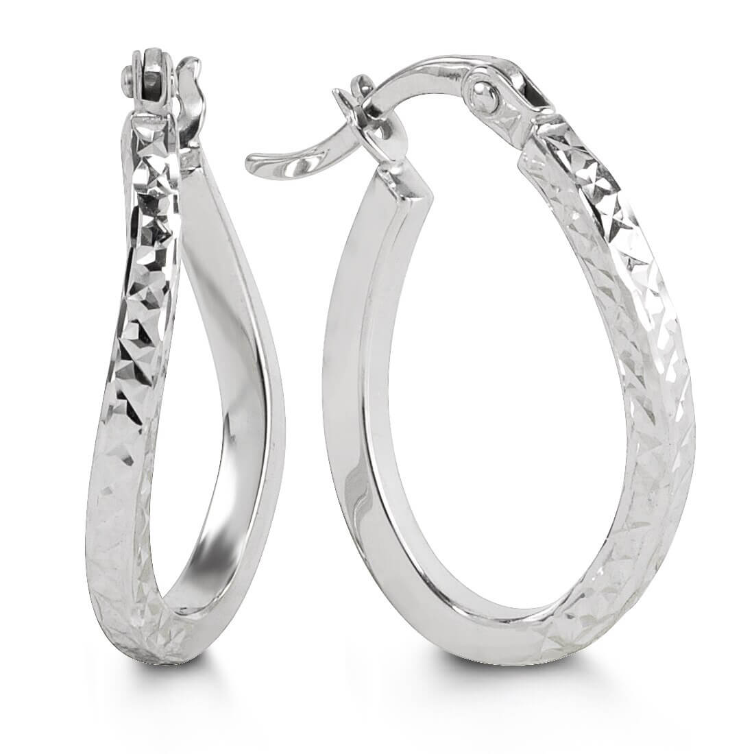 10k White Gold Laser Cut Fancy Hoop Earrings
