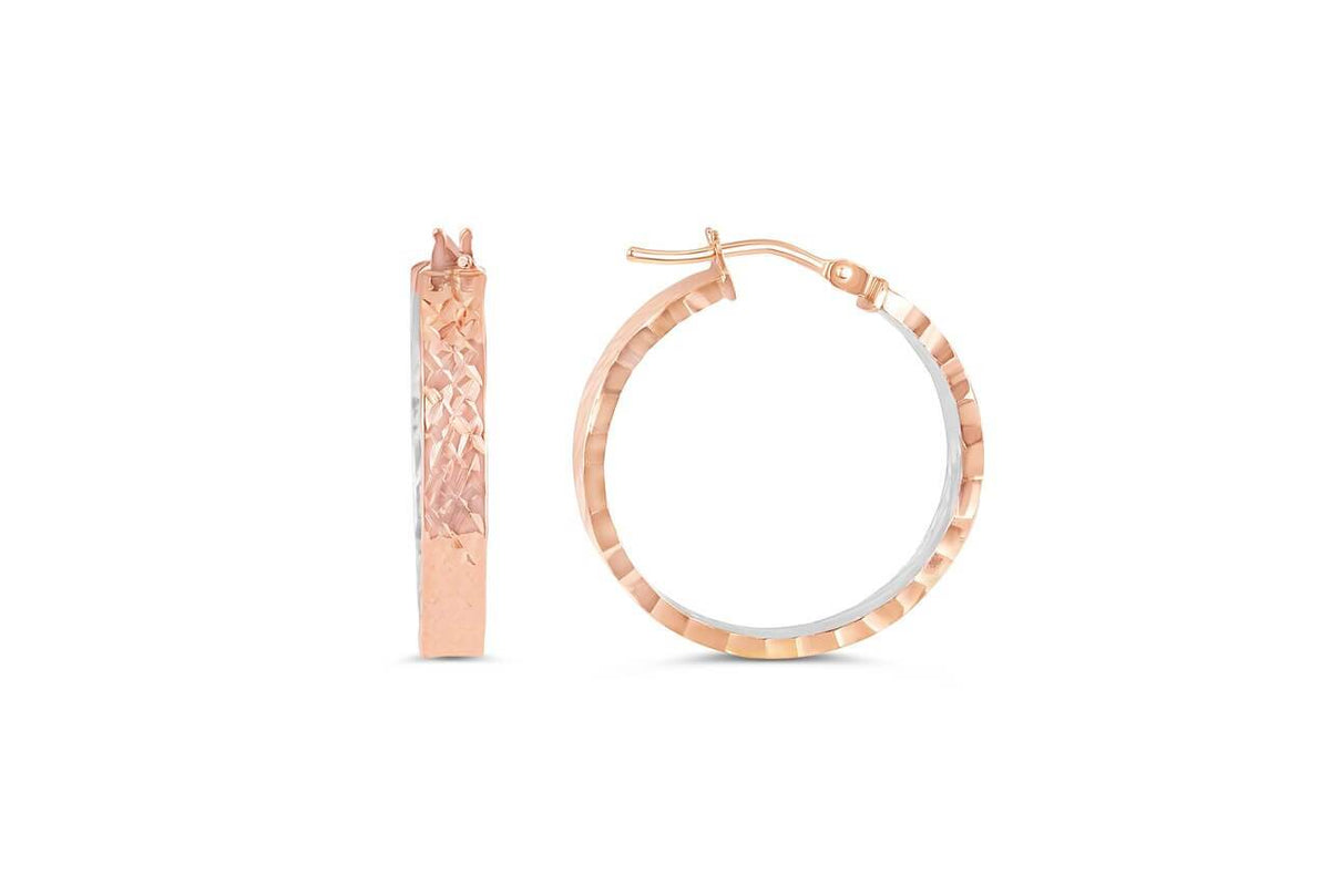 10k Rose and White Gold Flat Front Hoop Earrings