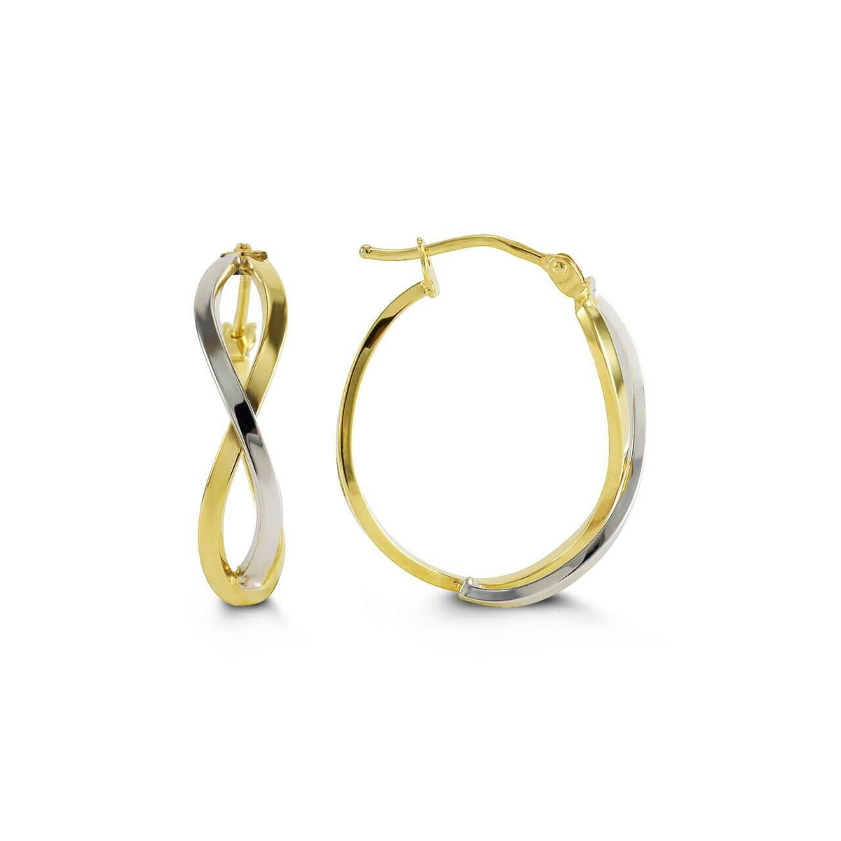 10k Yellow and White Gold Infinity Hoop Earrings