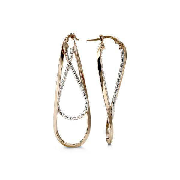 10k Rose and White Gold Laser Cut Fancy Hoop Earrings