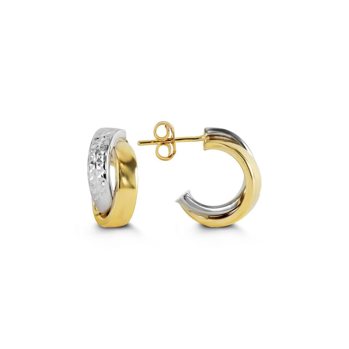 10k White and Yellow Gold X style C Shape Stud Earrings