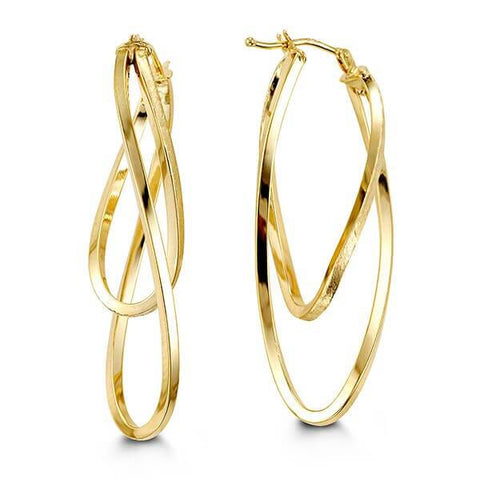 10k Yellow Gold Fancy Two Loop Hoop Earrings