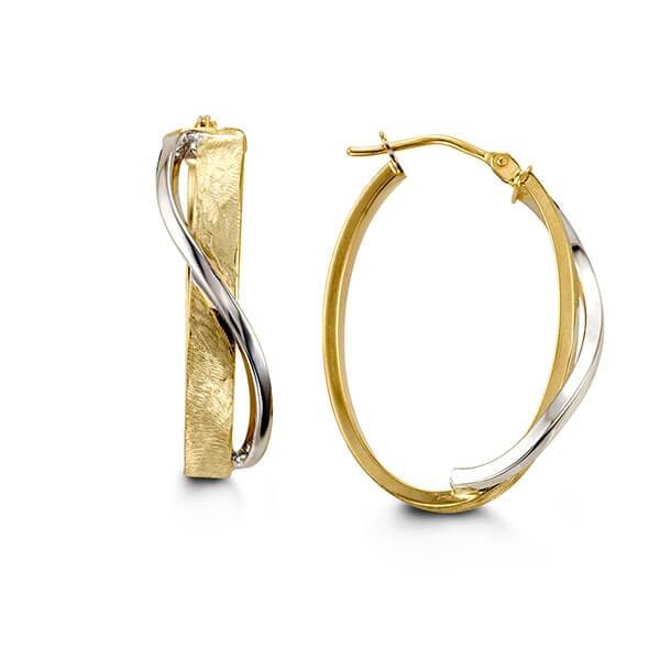 10k Yellow and White Gold Fancy Shape Hoop Earrings