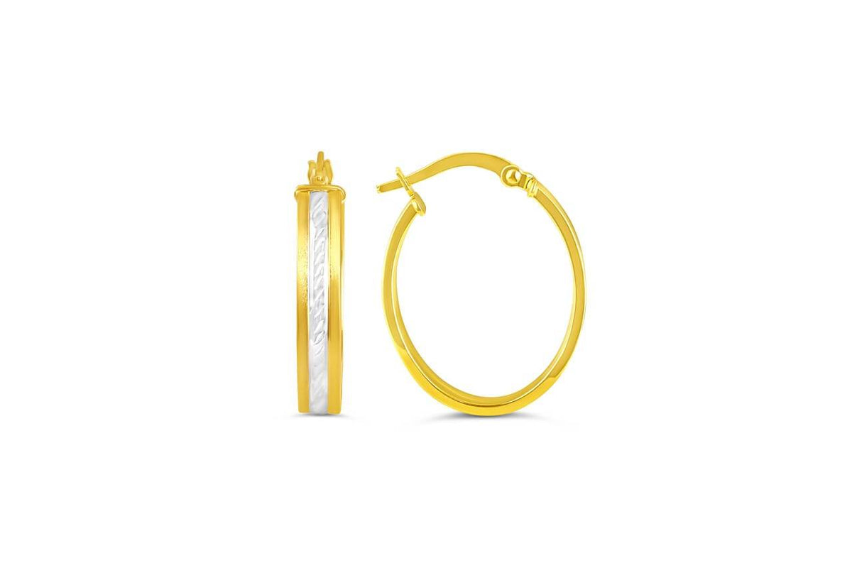 10k Yellow and White Gold Classic Oval Broad Hoop Earrings