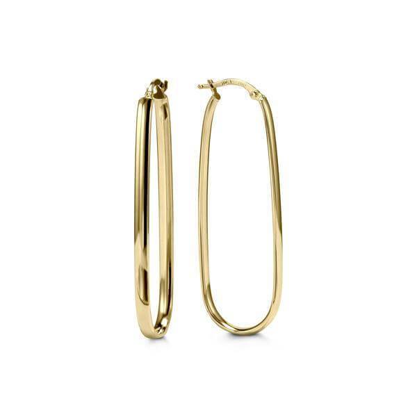 10k Yellow Gold Fancy Rectangular Long Hoop Earrings