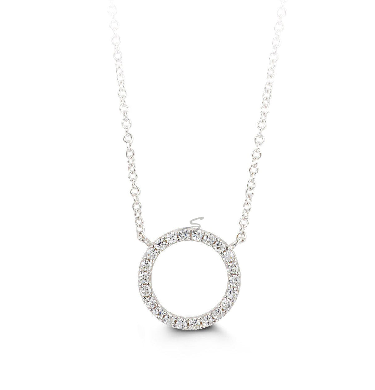 10K White Gold CZ Circle of Life Pendant with Chain