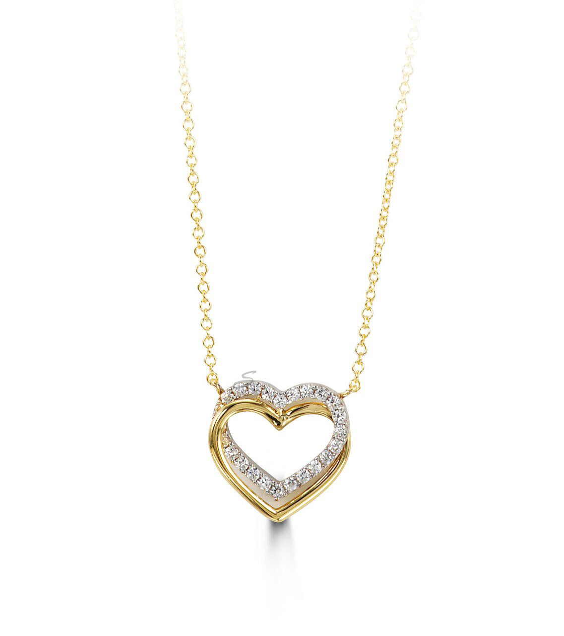 10K Yellow Gold CZ Heart on Heart Necklace