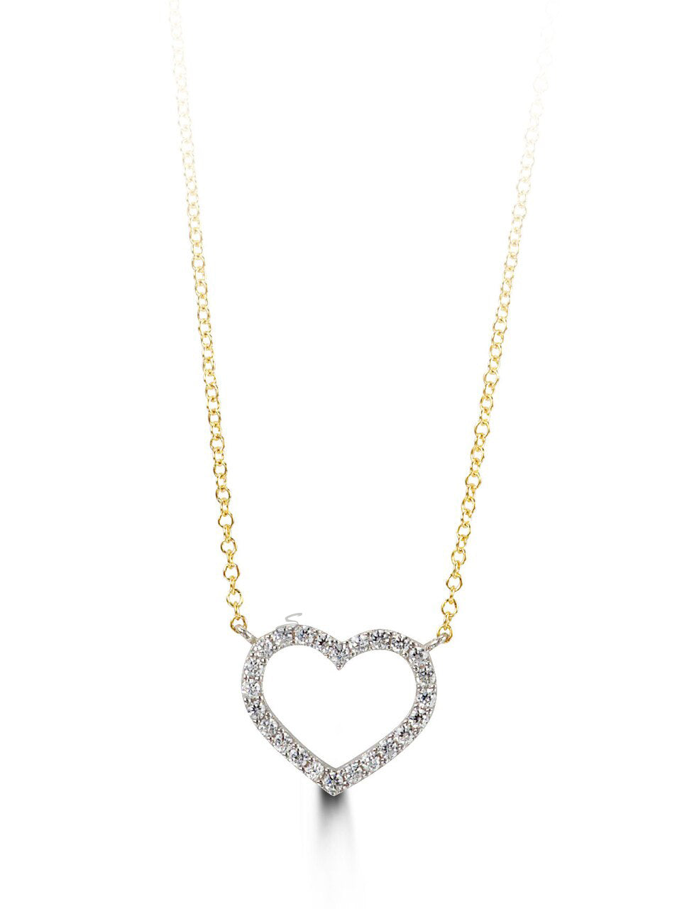 10K Yellow and White Gold CZ Heart Necklace