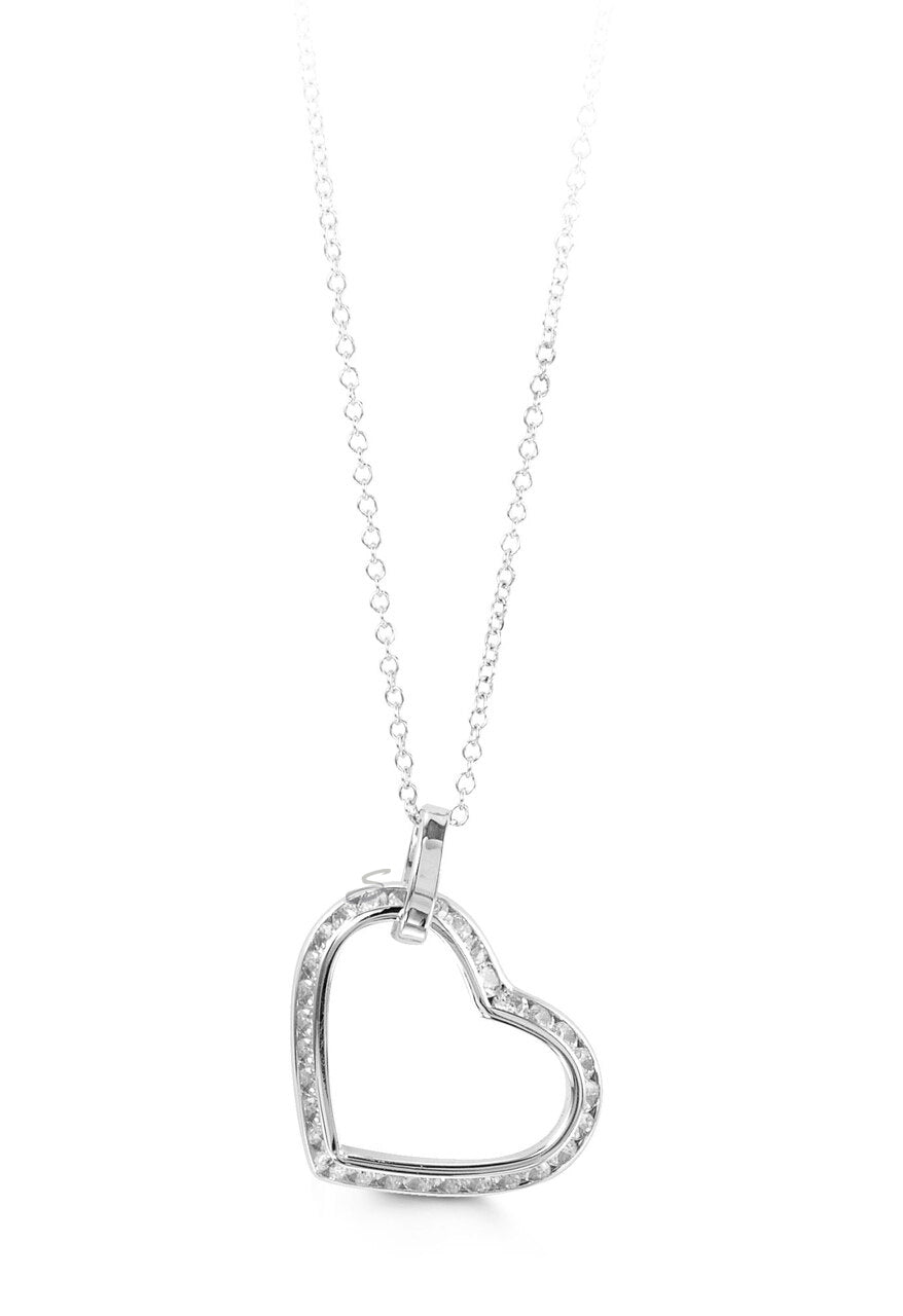 10K White Gold Angular CZ Heart Pendant