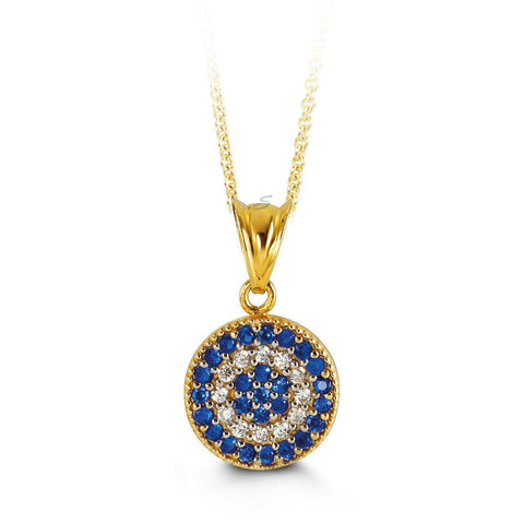 10K Yellow Gold Clear and Blue CZ Charm Pendant with Chain