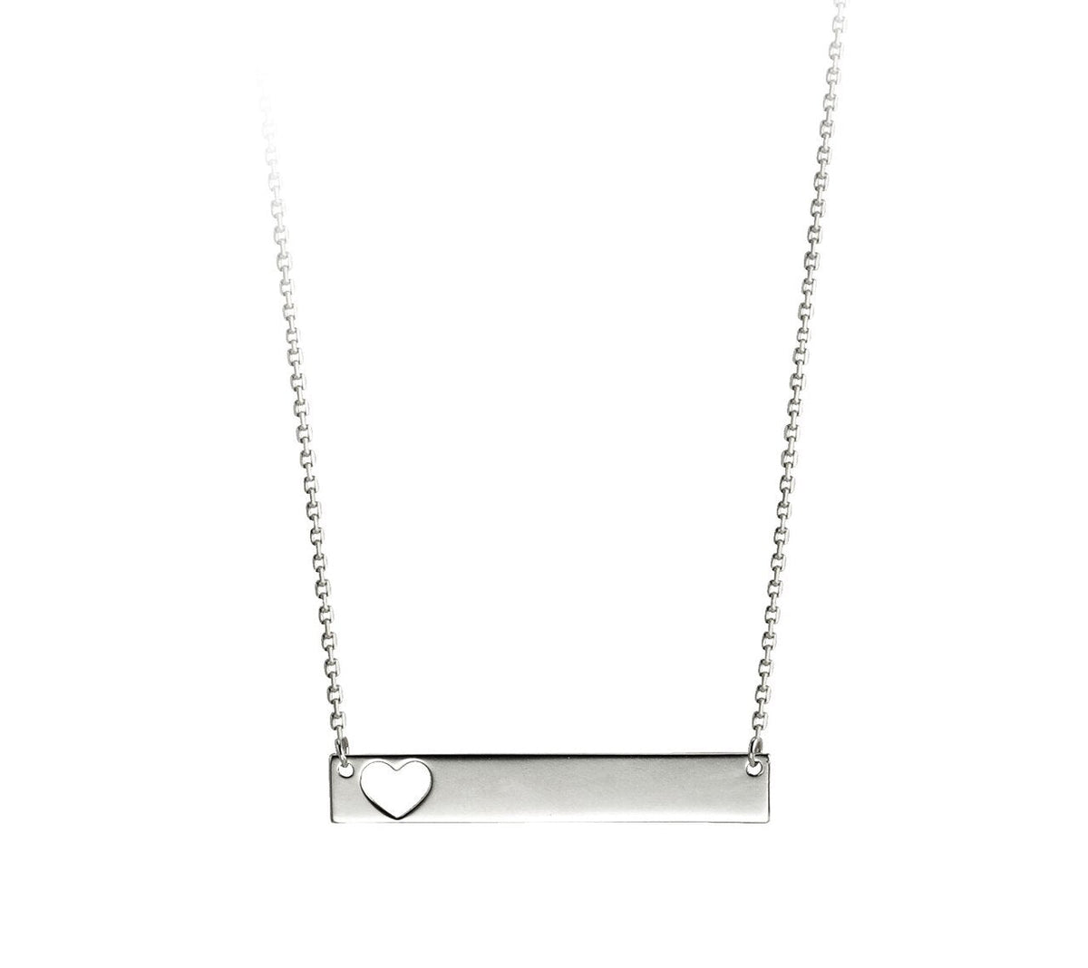 10K White Gold Horizontal Heart Bar Necklace