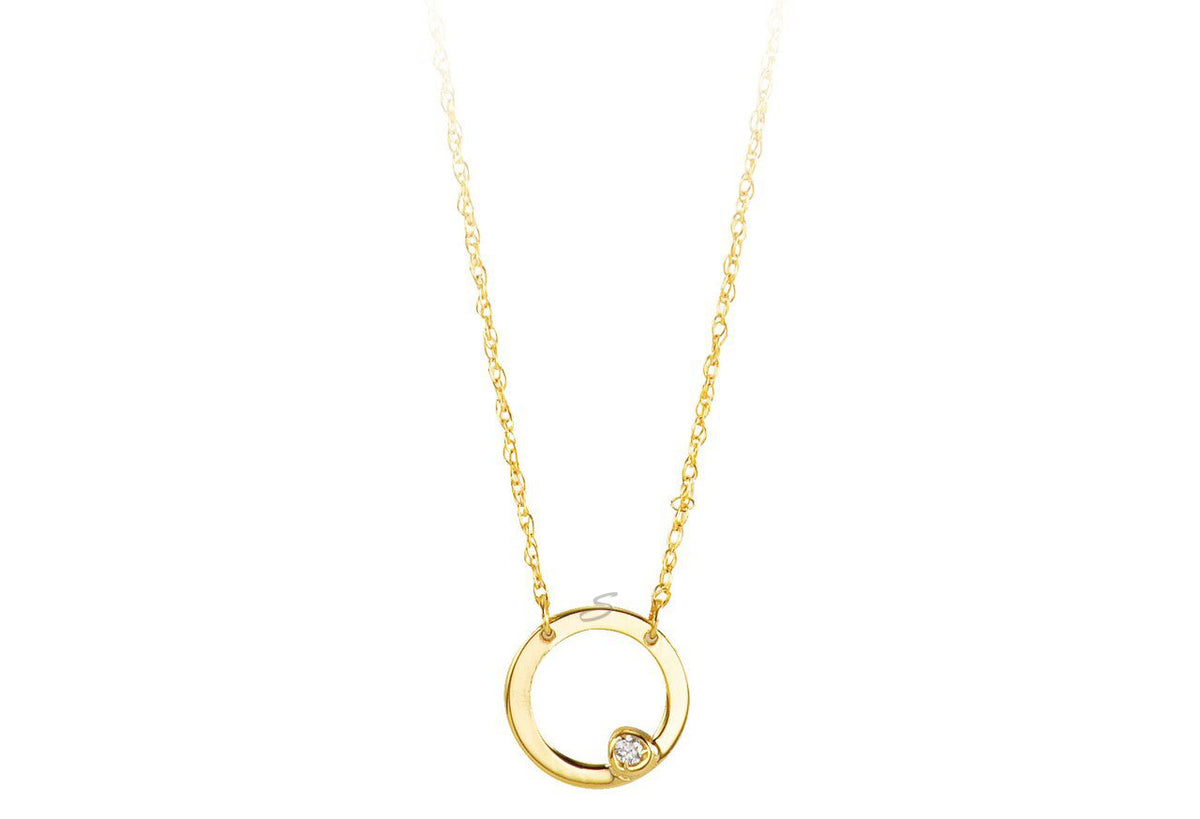 10K Yellow Gold Diamond Circle Necklace with Chain