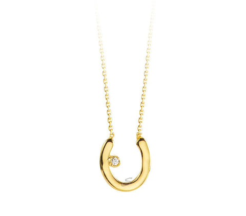 10K Yellow Gold Diamond Horse Shoe Necklace with Chain