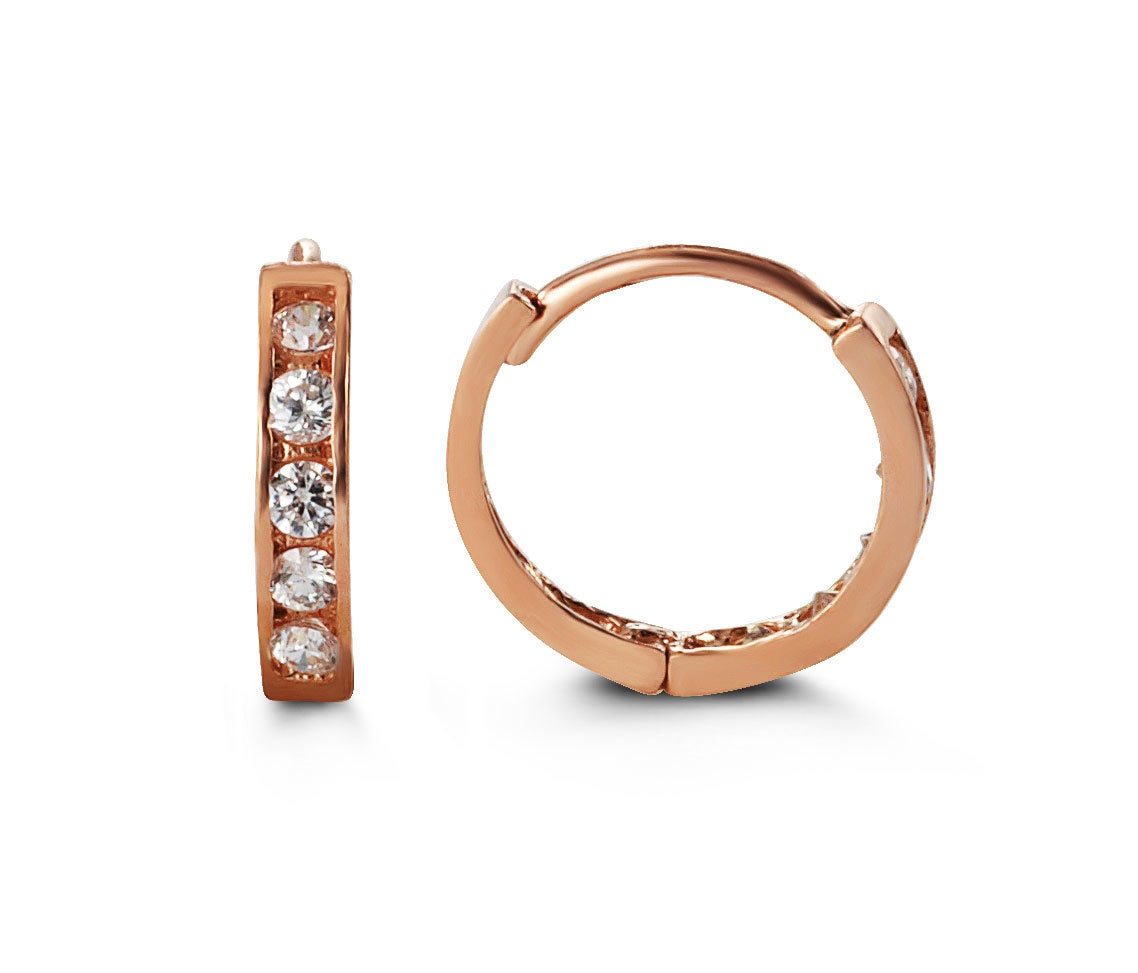 14k Rose Gold CZ Baby Huggies