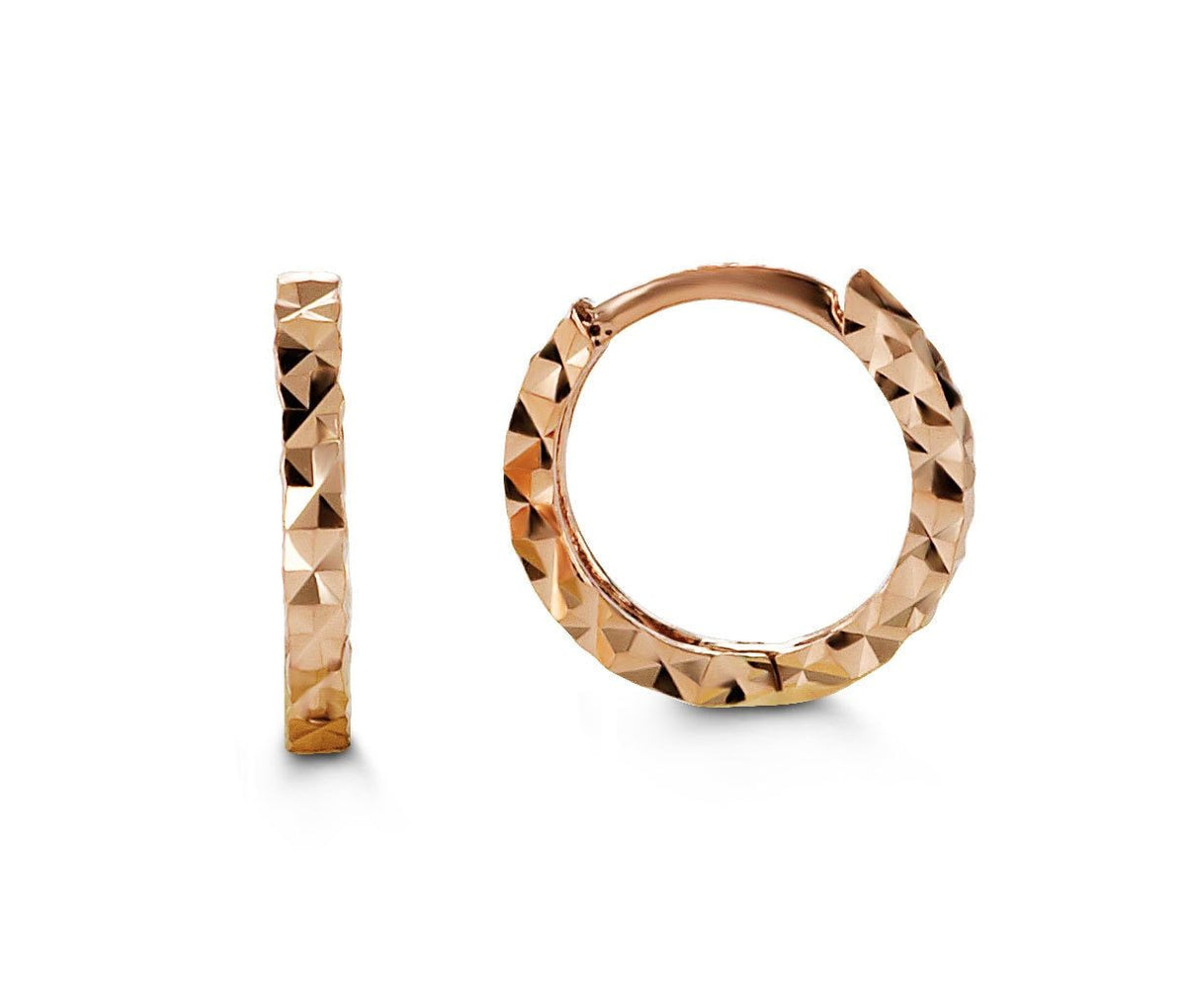 10k Rose Gold Diamond Cut Baby Huggies