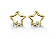 14k Yellow Gold Star Shape CZ Baby Earrings