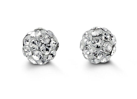 10k Yellow Gold White Crystal Balls Baby Earrings
