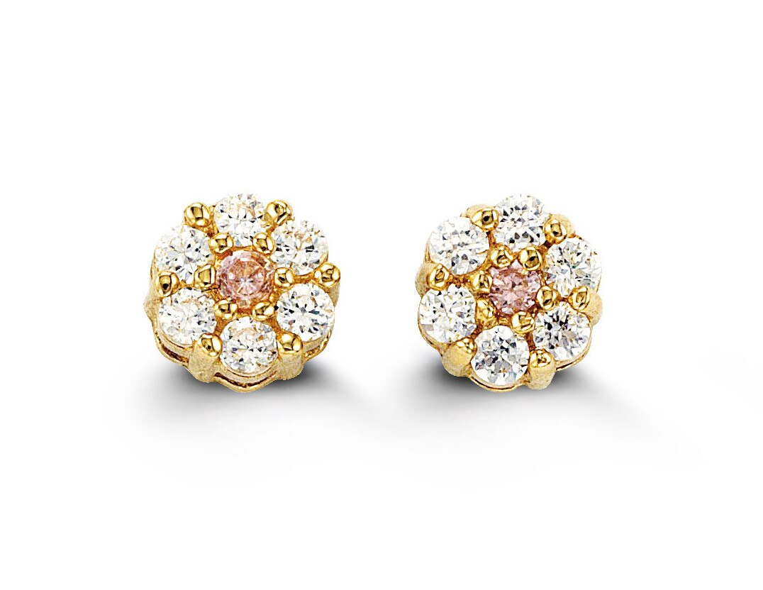 14K Yellow Gold Flower Shape CZ Baby Earrings