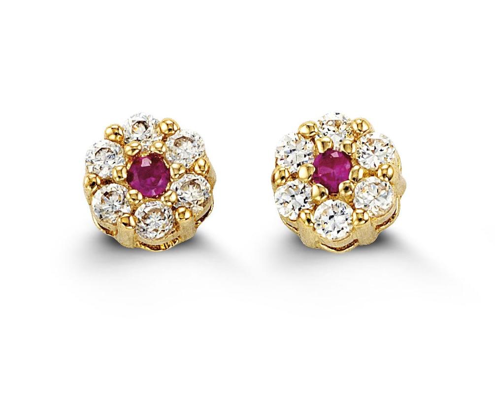 14K Yellow Gold Flower Shape CZ Baby Earrings