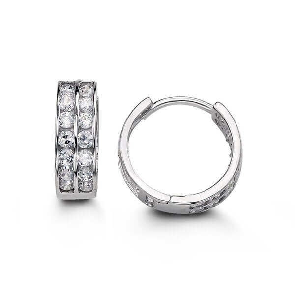14k White Gold 2 Row CZ Huggies