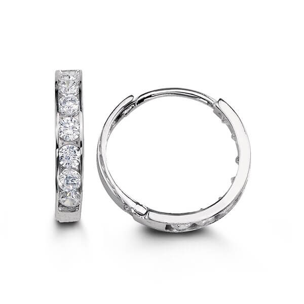 14K White Gold Huggies With Cz