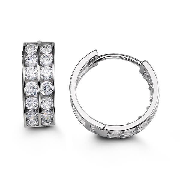 14k White Gold 2 Row CZ Huggies