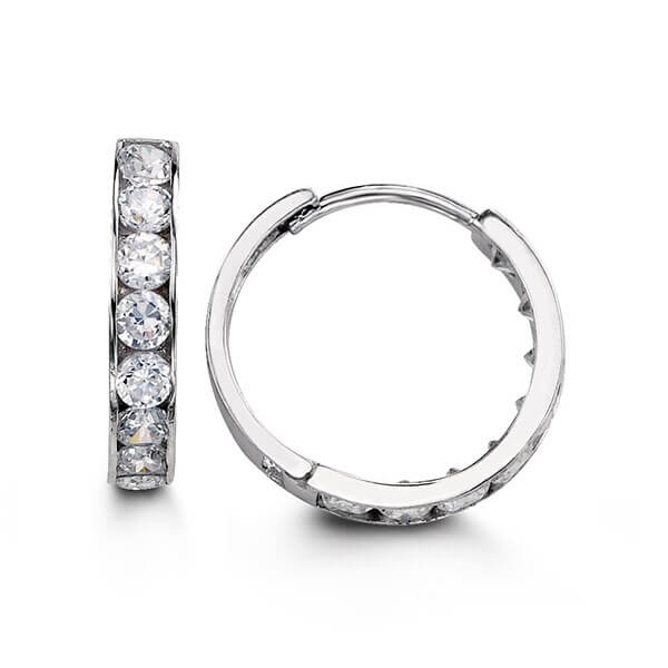 14k White Gold Huggies with CZ