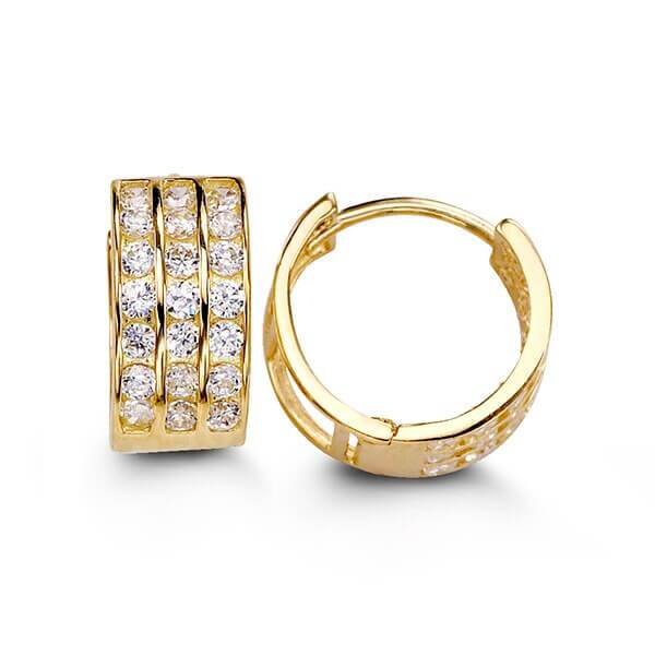 14k Yellow Gold 3 Row CZ Huggies