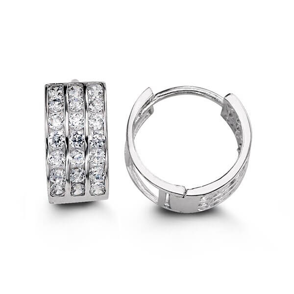 14k White Gold 3 Row CZ Huggies
