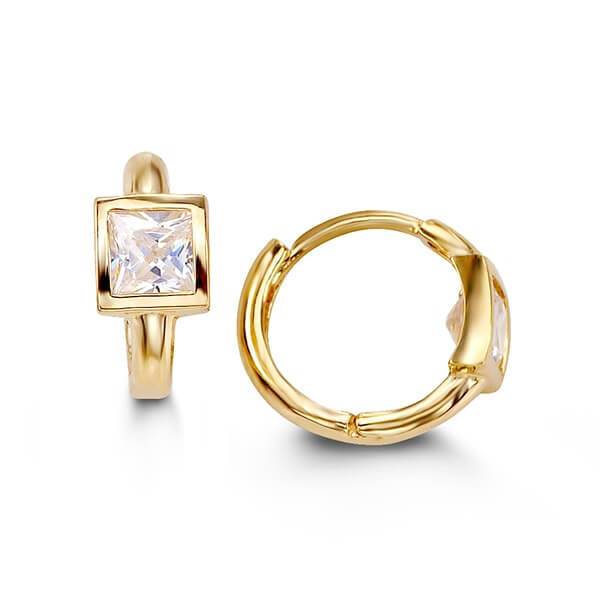 14k Yellow Gold Huggies with Princess Cut CZ