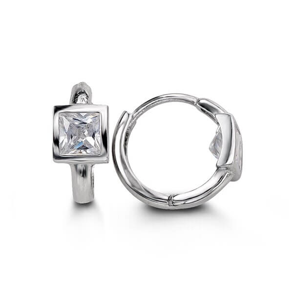 14k White Gold Huggies with Princess Cut CZ