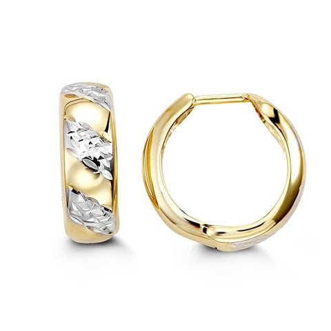 10k Yellow and White Gold Huggy Earrings