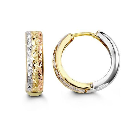 10k White, Yellow, Pink Gold Laser Cut Huggy Earrings