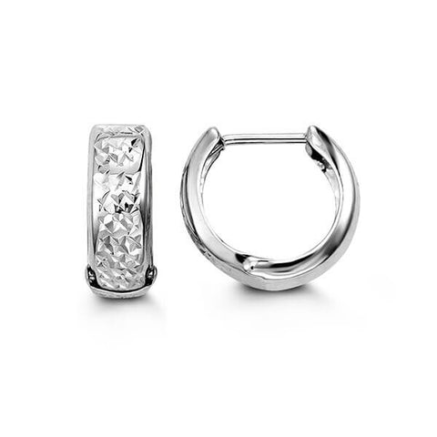 10k White Gold Diamond Cut Huggy Earrings