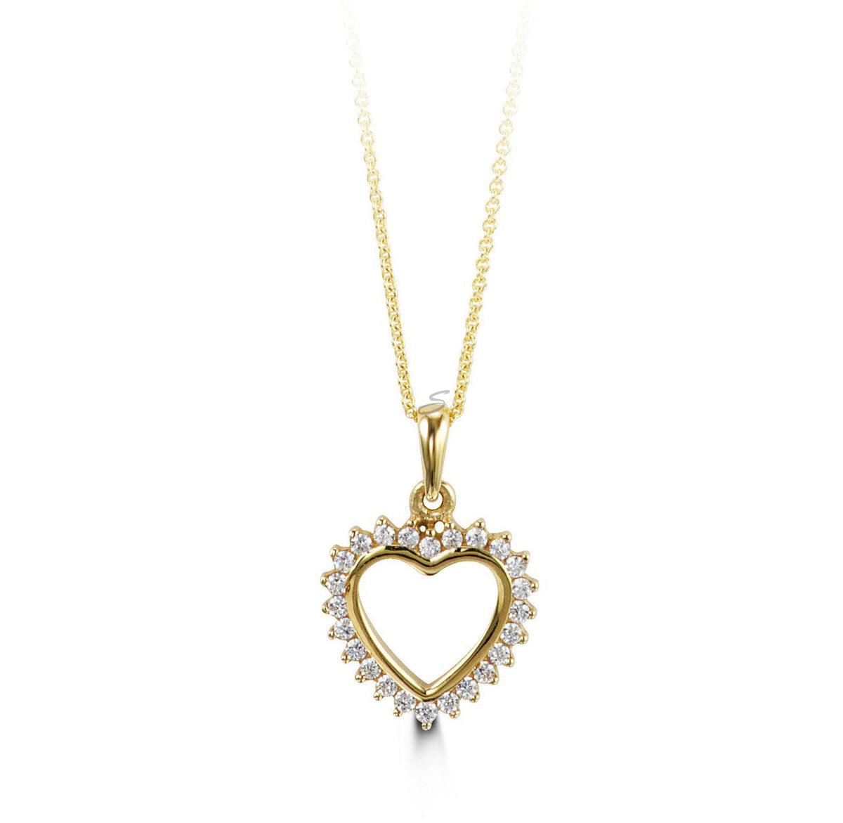 10K Yellow Gold CZ Hear Pendant with Chain