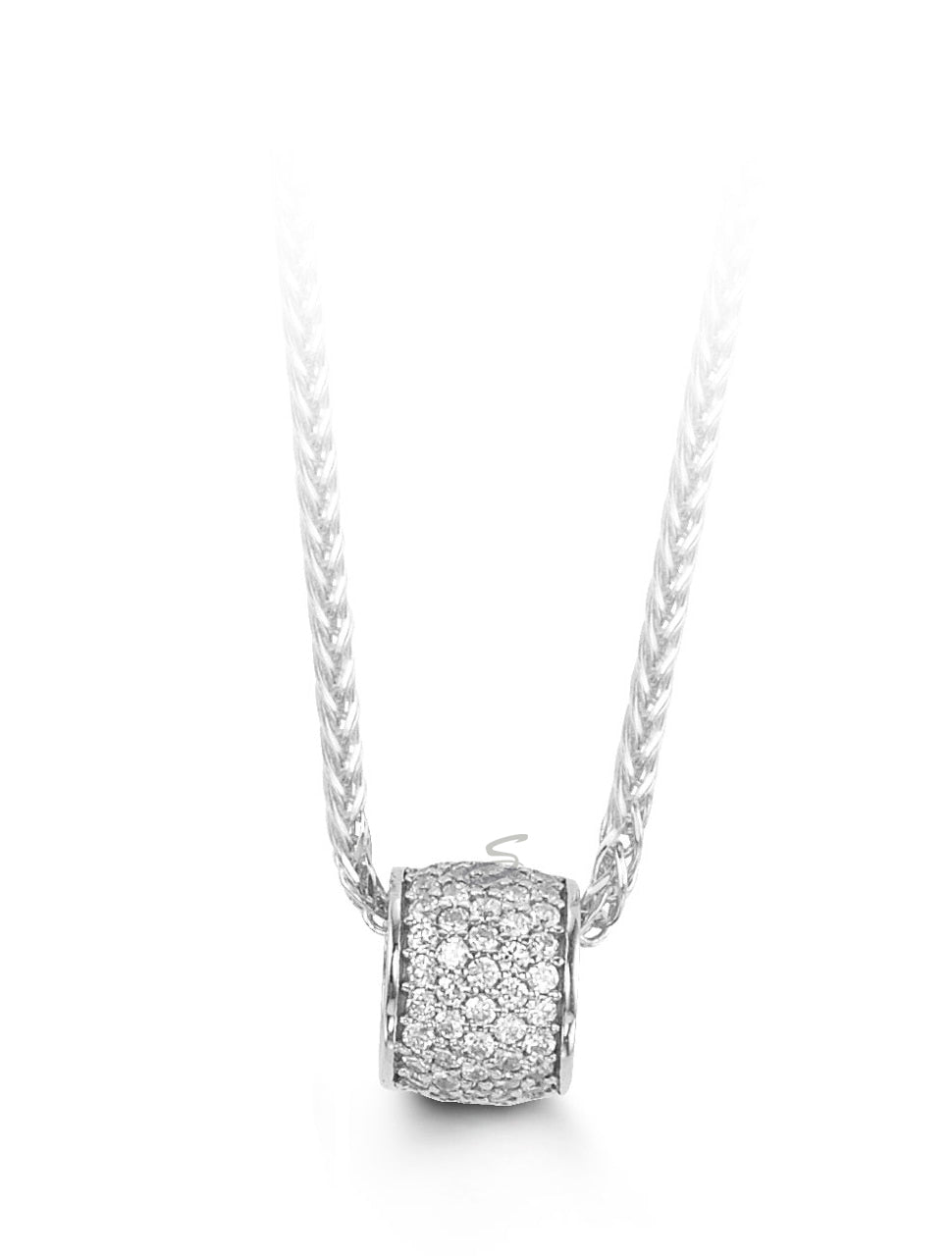 10K White Gold CZ Barrel Glider Pendant with Chain