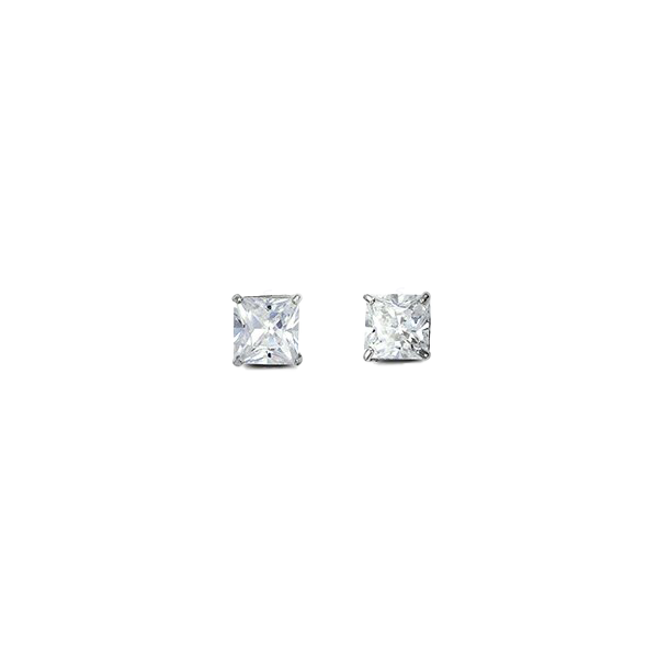 14K White Gold 4mm Square CZ Stud Earrings