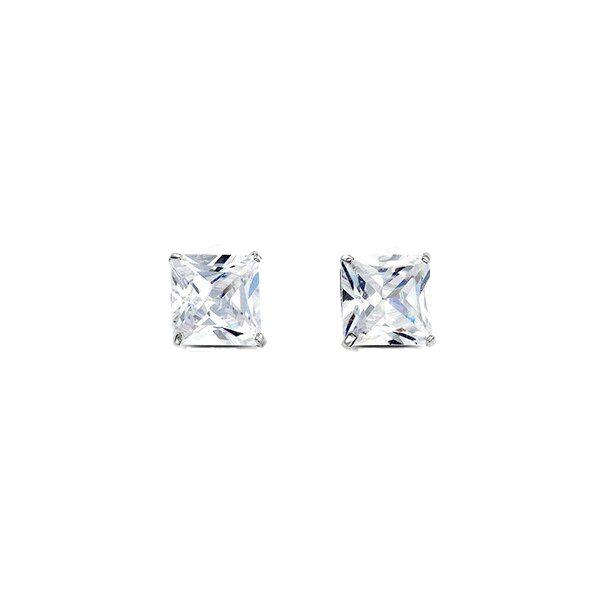14K White Gold Square 6mm CZ Stud Earrings