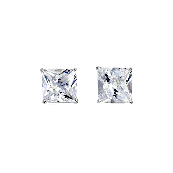 14K White Gold Square 8mm CZ Stud Earrings