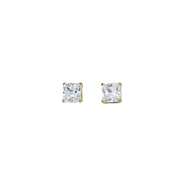 14K Yellow Gold 4mm Square CZ Stud Earrings