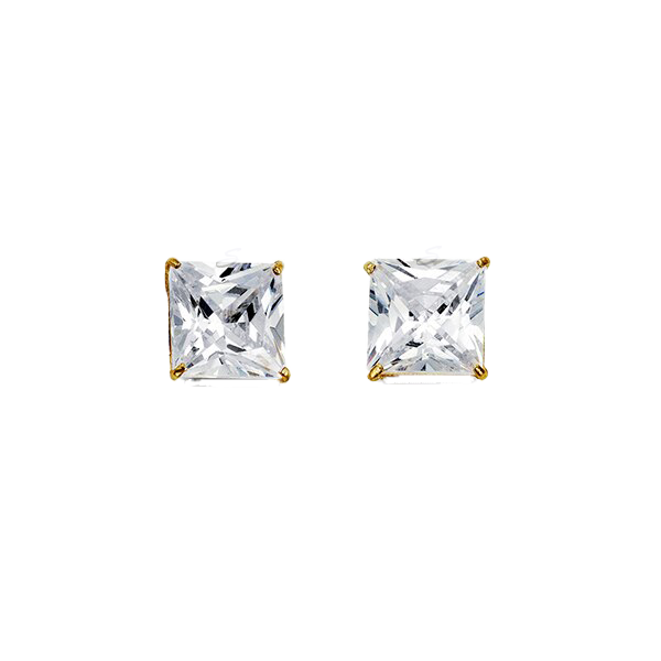 14K Yellow Gold Square 7mm CZ Stud Earrings